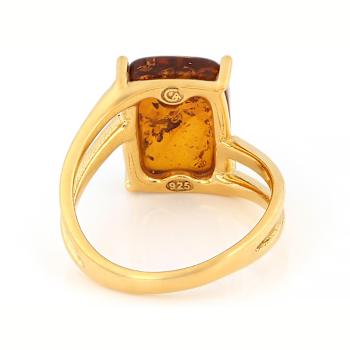 Amber Rectangular Cushion Solitaire Ring In 18K Gold Over Sterling
Silver 14x10mm