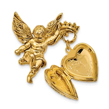 Symbols Of Faith Gold-tone Angel with 20mm Dangle Heart Crystal Cross
Locket Brooch Pin