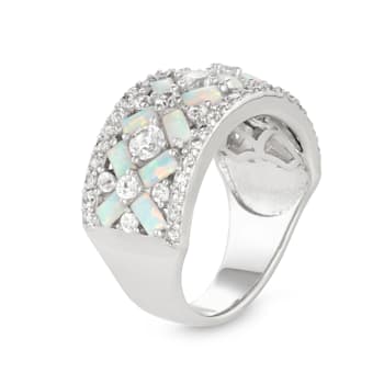 Lab Created Opal and White Sapphire Sterling Silver Statement Ring 3.27ctw