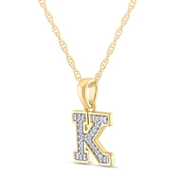 White Diamond Accent 10k Yellow Gold K Initial Pendant With 18” Rope Chain