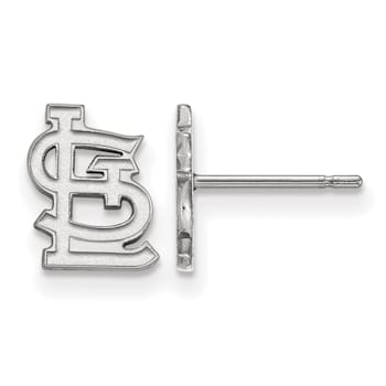 Rhodium Over Sterling Silver MLB LogoArt St. Louis Cardinals Post Earrings