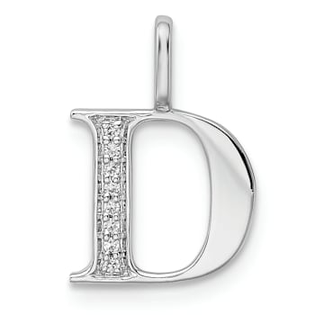 14K White Gold Diamond Letter D Initial Pendant