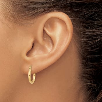 14K Yellow Gold 15mm x 2mm  Polished Lightweight Tube Hoop Earrings