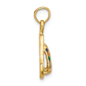 14k Yellow Gold 3D with Multi-Color Enamel Double Flip-Flop Charm