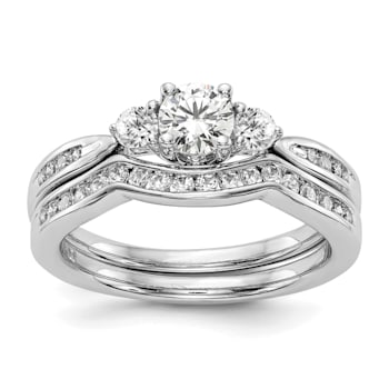 Rhodium Over 14K White Gold Lab Grown Diamond VS/SI GH, 3-Stone Complete
Engagement Ring 0.617ctw