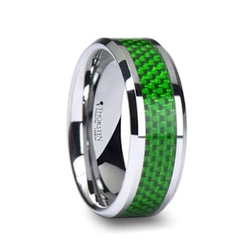 VERMONT Tungsten Wedding Band With Emerald Green Carbon Fiber Inlay 8mm