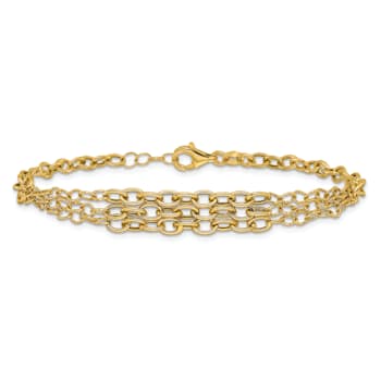 14K Yellow Gold Polished and Textured 3 Layer Fancy with 0.5-inch Ext. Bracelet