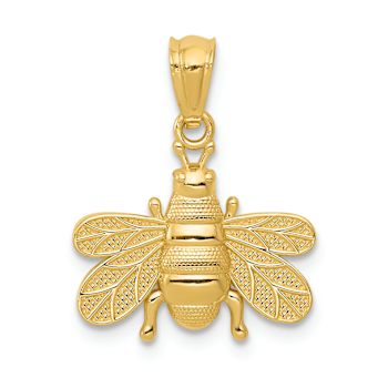 14k Yellow Gold Polished and Textured Bee Pendant