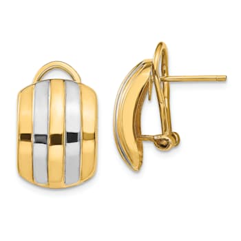 14k Yellow Gold and Rhodium Over 14k Yellow Gold Ribbed Stud Earrings