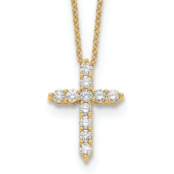 14K Yellow Gold Lab Grown Diamond Cross Pendant Necklace