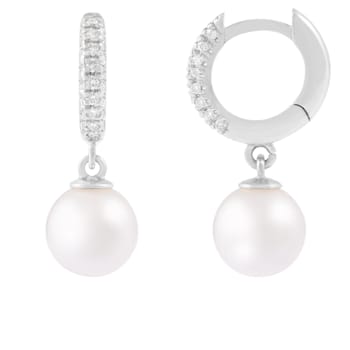 White Cultured Freshwater Pearl 14k White Gold Earrings 8-8.5mm
