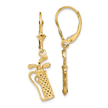 14k Yellow Gold Textured Golf Bag Dangle Earrings