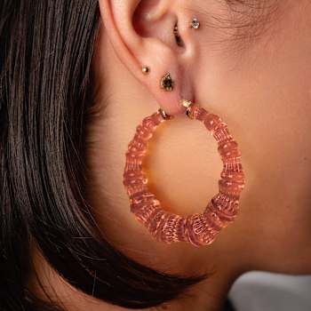 14K Yellow Gold Over Sterling Silver Bamboo Acrylic Hoops in Rum and Coke