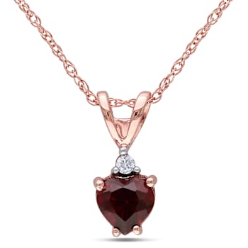 Garnet & Diamond 10K Rose Gold Pendant With Chain 0.55ctw