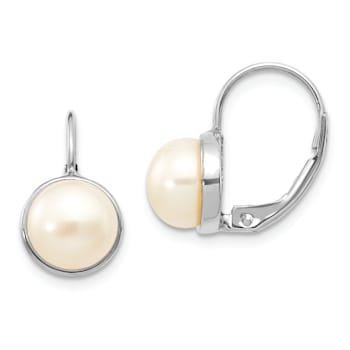 Rhodium Over 14K White Gold 6-7mm Button Freshwater Cultured Pearl
Leverback Earrings