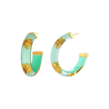 14K Yellow Gold Over Sterling Silver Small Gold Leaf Acrylic Hoop
Earrings in Mint