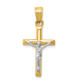 14K Yellow and White Gold Hollow Crucifix Charm