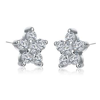 Star Cluster CZ Stud Earrings In White Rhodium Over Brass