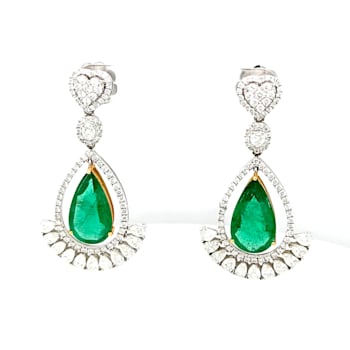 9.00 Ctw Emerald and 3.80 Ctw White Diamond Earring in 18K WG