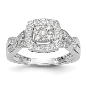 Rhodium Over 14K White Gold Lab Grown Diamond Cluster Engagement Ring 0.39ctw