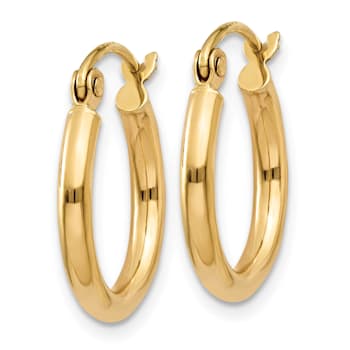14K Yellow Gold 15mm x 2mm  Polished Lightweight Tube Hoop Earrings