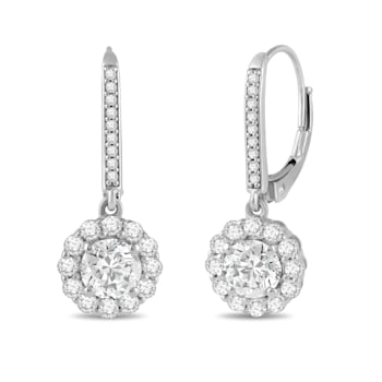 White Cubic Zirconia 14k White Gold Earrings With Velvet Gift Box 2.00ctw