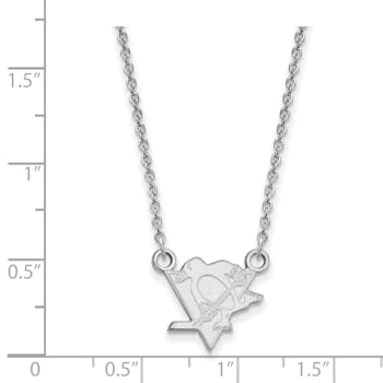 Rhodium Over Sterling Silver NHL LogoArt Pittsburgh Penguins Small Necklace