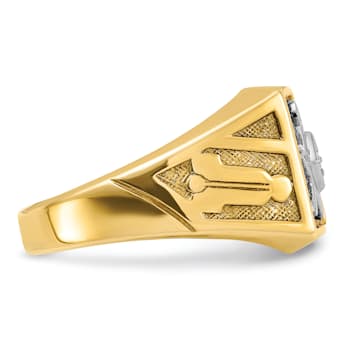 10K Two-tone Yellow and White Gold Textured Diamond Blue Lodge Masonic Ring