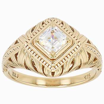 Diamond Simulant Art Deco Style Ring In 18K Gold Over Sterling Silver 0.72ct