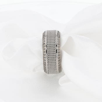 GAUNTLET Steel Chain Titanium Wedding Ring Polished Beveled Edges Set
with Round Black Diamonds 10mm