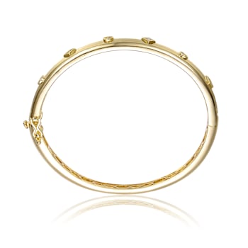 Grooved CZ Bangle Bracelet In 14K Gold Over Brass