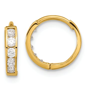 14K Yellow Gold Cubic Zirconia Hinged Hoop Earrings