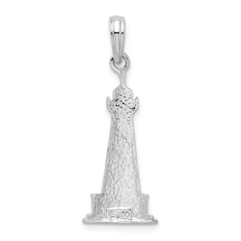 Rhodium Over Sterling Silver Enameled Cape Hatteras Lighthouse Pendant