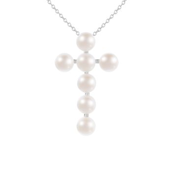 6.5-7mm Button White Cultured Freshwater Pearl Rhodium Over Sterling
Silver Pendant