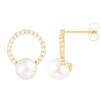 White Cultured Freshwater Pearl 14k Yellow Gold Earrings 7-7.5mm