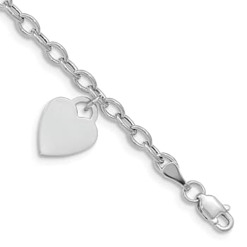 Rhodium Over 14K White Gold Dangle Heart Bracelet