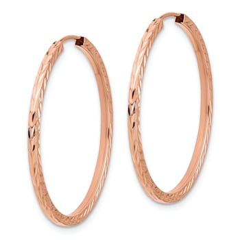 14k Rose Gold Diamond-Cut 1 3/16" Square Tube Endless Hoop Earrings