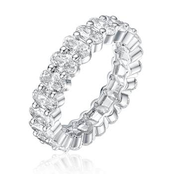 Oval CZ Band Ring In Rhodium Over Brass