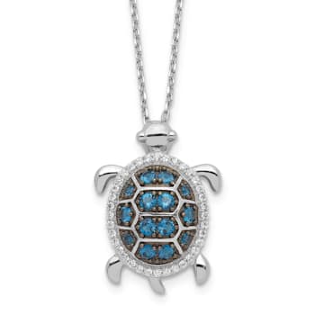 Rhodium Over Sterling Silver and Black Rhodium Cubic Zirconia Turtle
with 2" Extension Necklace