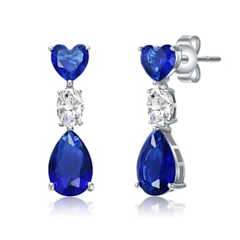 Heart And Pear Shape Sapphire Color CZ Three-Stone Drop Earrings In
Sterling Silver