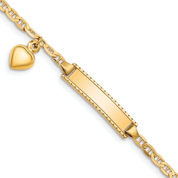 14k Yellow Gold Children's Heart Dangle Mariner Link ID Bracelet