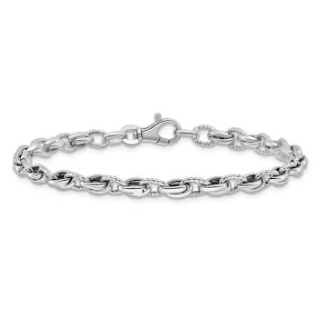 Rhodium Over 14k White Gold 6mm Polished Fancy Link Bracelet