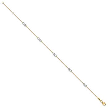 10k Yellow Gold and 10k White Gold Polished Infinity Link Anklet