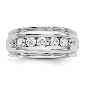 Rhodium Over 14K White Gold Lab Grown Diamond Men's Band