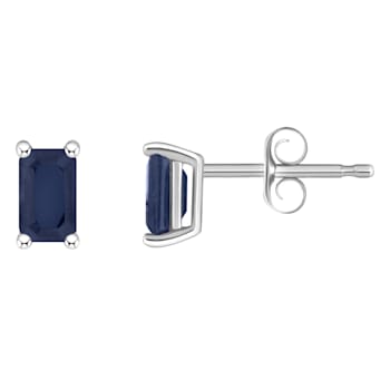 5x3mm Emerald Cut Sapphire 14k White Gold Stud Earrings
