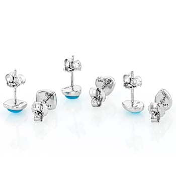 Turquoise Rhodium Over Sterling Silver Earring Set Of 3