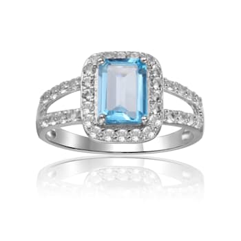 Blue Topaz with White Topaz Accents Sterling Silver Ring, 2.97ctw
