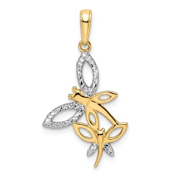 14K Two-tone Gold Diamond-Cut Dragonflies Pendant