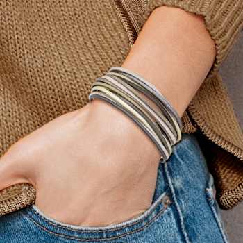 Multi-color Faux Leather and Stainless Steel Polished Multi-Strand
Metallic 7.25-inch Bracelet