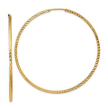 14k Yellow Gold 2 3/16" Diamond-cut Square Tube Endless Hoop Earrings